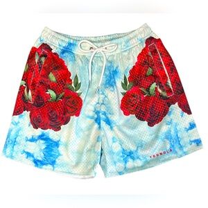 Young LA Block Party Shorts Size Large roses and clouds very good condition
